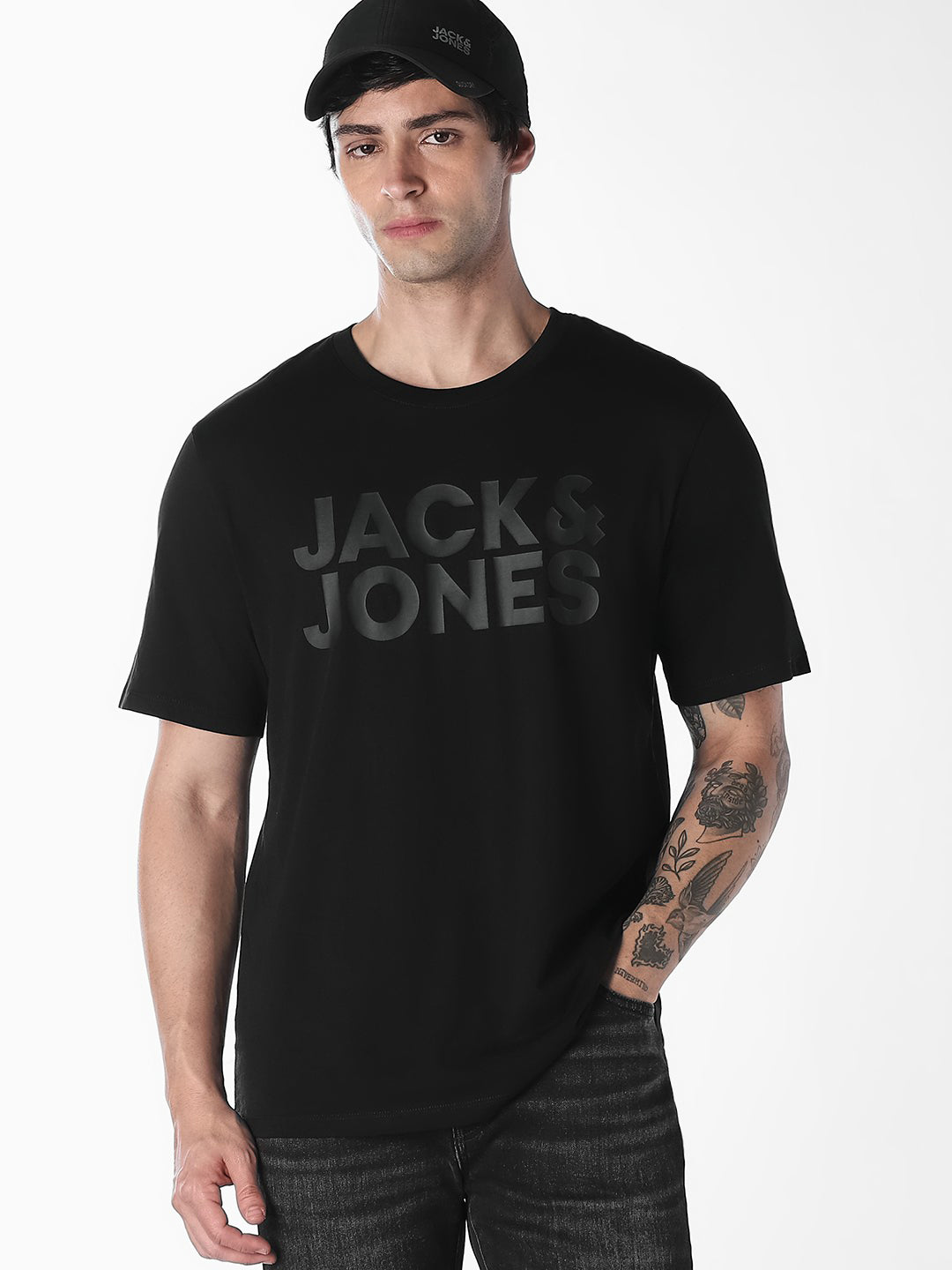 MEN'S BLACK ORGANIC COTTON SLIM FIT CREW NECK LOGO PRINT T-SHIRT