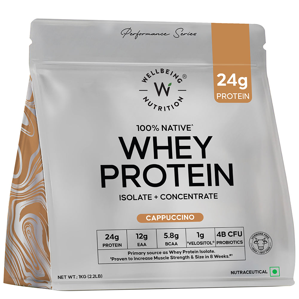 Whey Protein Isolate + Concentrate 24g | 1kg| 4B CFU Probiotics | Cappuccino