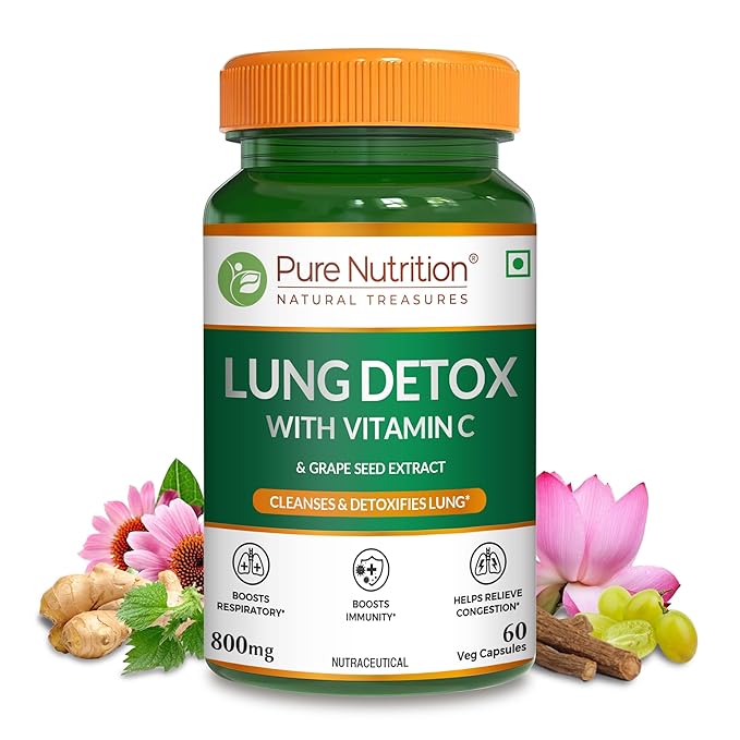 Lung Detox Capsules – 60 Veg Capsules for Lung Cleanse with Vitamin C & Grape Seed Extract